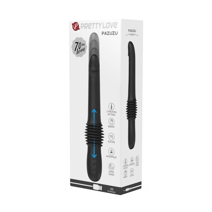 Вибратор Pretty Love Pazuzu, Акумулаторен, силиконов, черен, водоустойчив, дължина 36-40 см, диаметър 3-3, 4 см