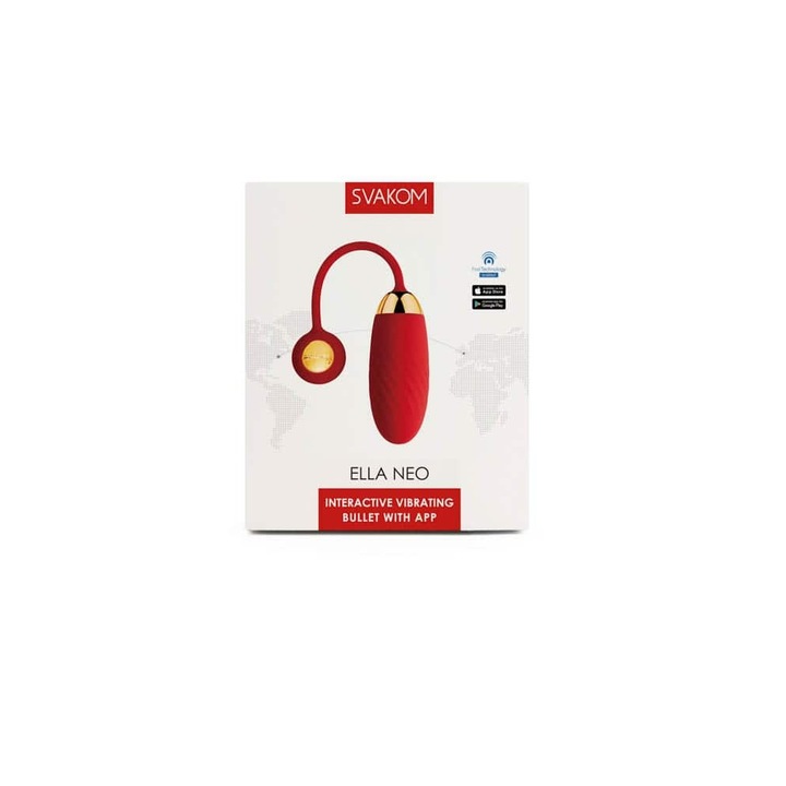 Вибратор тип яйце Svakom, Ella Neo, Контролиран чрез приложение, Водоустойчив, Дължина 21-25 см, Диаметър 3-3.4 см, Силикон, Червен/Златист