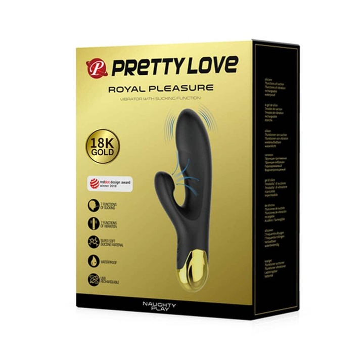 Еротична играчка Pretty Love Royal Pleasure, силикон/метал, стимулатор на клитора, водоустойчив, черен/златен, 16-20 см дължина, 3-3,4 см диаметър, акумулаторна батерия