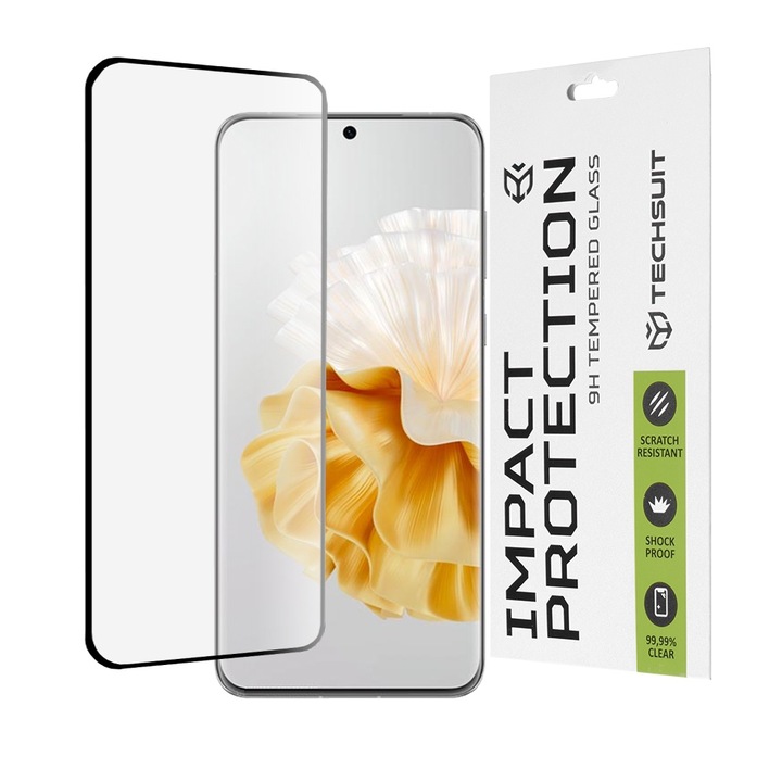 Üvegfólia Huawei P60 Pro készülékhez – 111D teljes burkolat / teljes ragasztós üveg / 3D ívelt képernyő - fekete