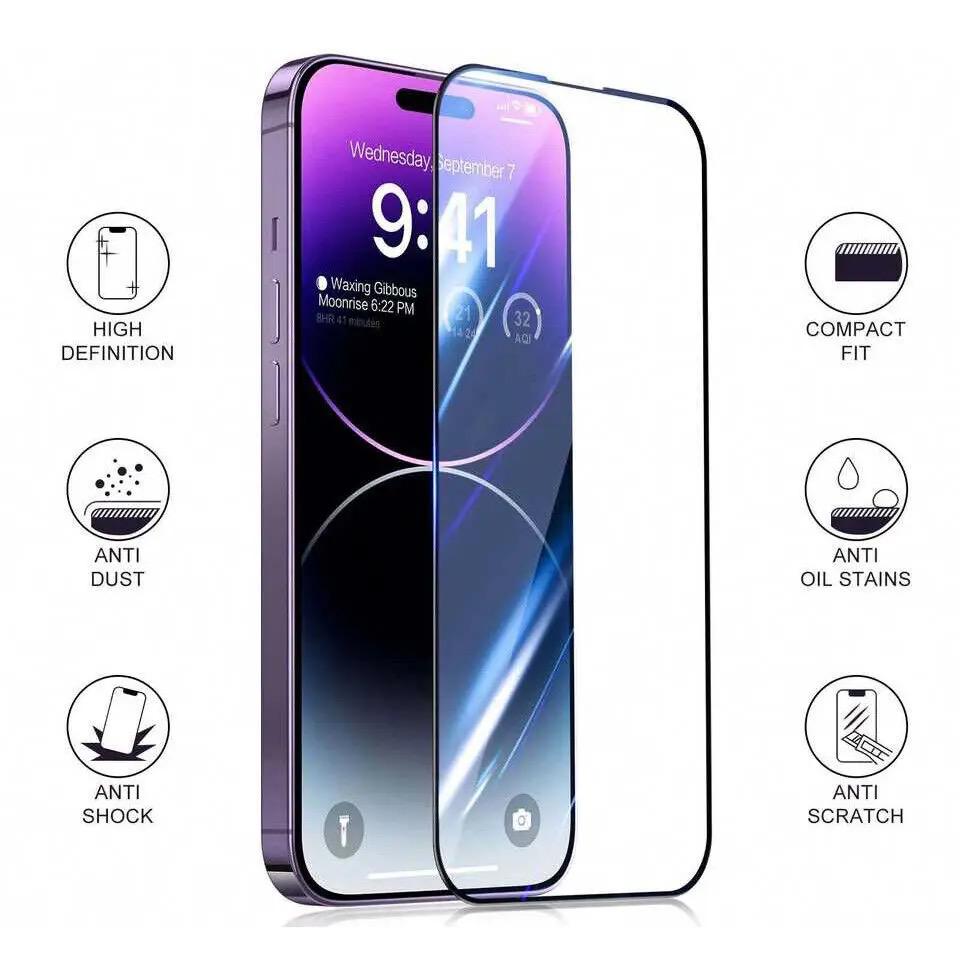 Folie Protectie Sticla securizata Mkpshield, compatibila iPhone 15 Pro, Full Glue, Ultra HD, Margini Negre