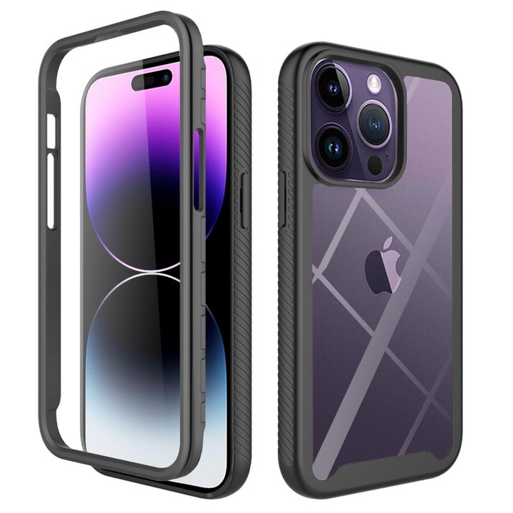 Husa pentru iPhone 14 Pro Max + Folie, Techsuit Defense360 Pro, Negru