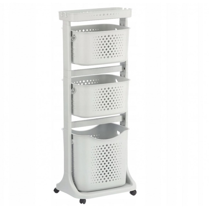 Többszintes műanyag gurulós polc fehér színben - 112 cm