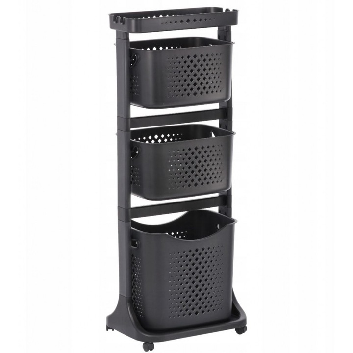 Többszintes műanyag gurulós polc fekete színben - 112 cm