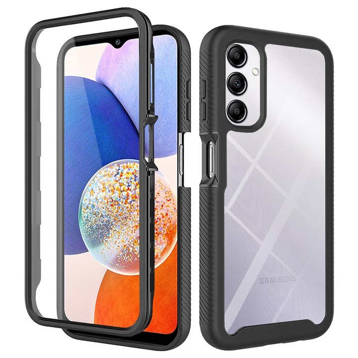 Кейс за Samsung Galaxy A14 4G / A14 5G + фолио, Techsuit Defense360 Pro, черен