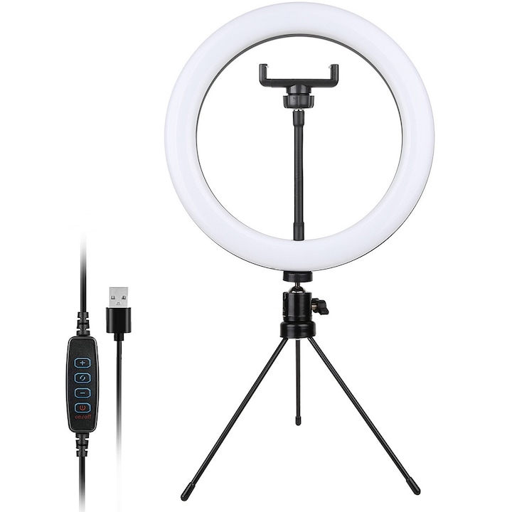 Ринг лампа OVERTANG LED, статив, стойка за телефон, 3 режима на светене, 25.4см