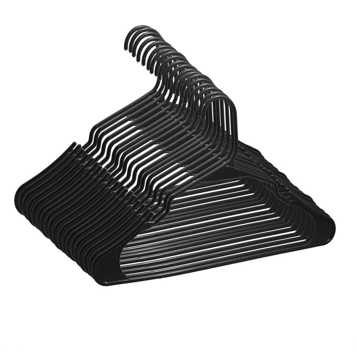 Set 10 Umerase Plastic, UnicUtil®, Umerase Set 10 Bucati, Cu Bara Pentru Pantaloni, Design Modern Slim, Organizare Dulap, Economisire Spatiu, Suport Haine Universal, Rezistente Si Usoare, Pentru Garderoba, Umerase Pentru Haine, Negru