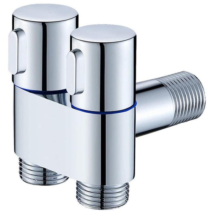 Króm sarokcsaptelep, két vízkifolyó, Rozsdamentes acél, LEIISVK, Ezüst