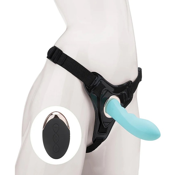 Valósághű vibrátor szett tapadókoronggal és távirányítóval, prémium szilikon, vízálló, kék, 14cm