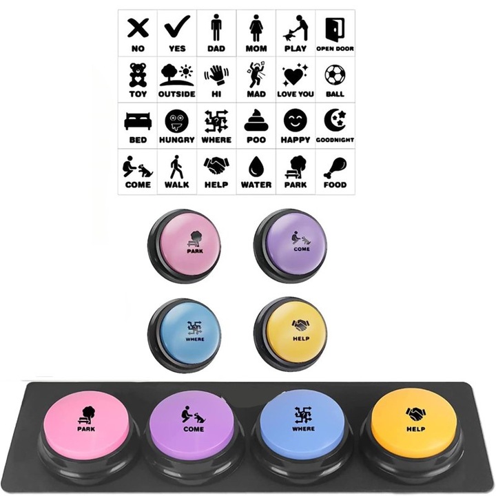 WALALLA kutya kommunikációs gombkészlet, interaktív, többszínű, minden méretben