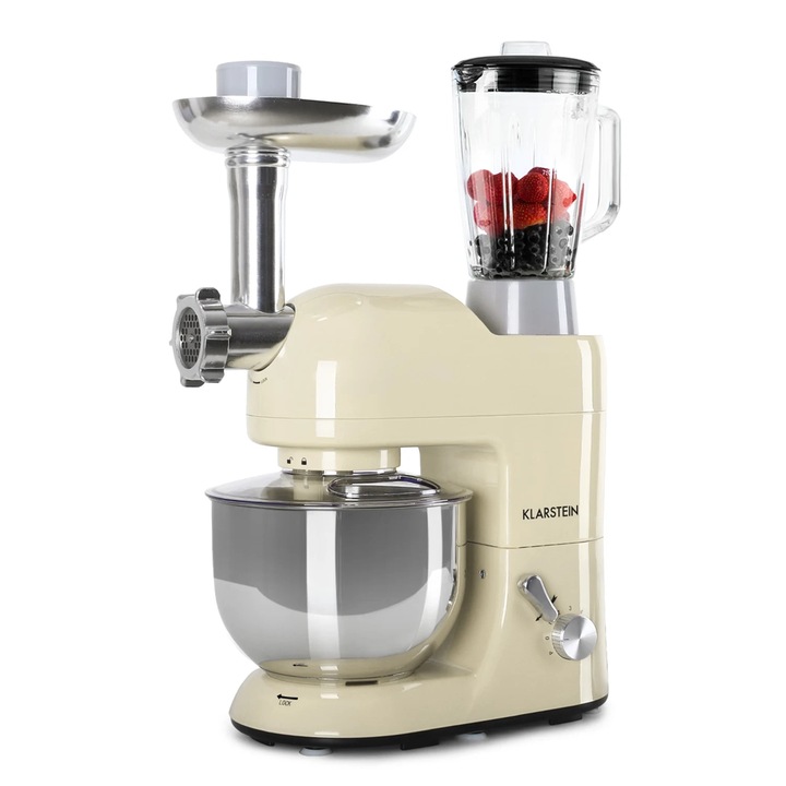 Robot de bucatarie Klarstein Lucia 3 in 1, 1800 W, 6 trepte viteza, blender 1.5l, bej