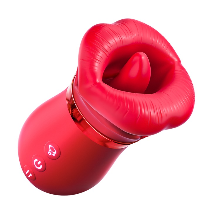 Snapdera szexgép, Vibrátor szívó és nyelv funkcióval, piros, 12,2x7,1 cm