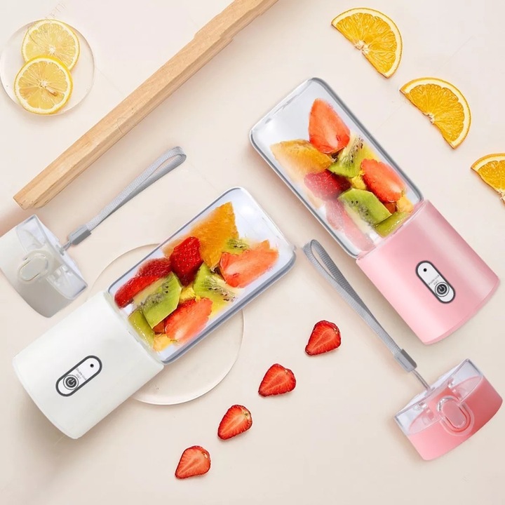 Blender portabil Gonice, sticla borosilicat, 60W, 2x2000mAh, 1 viteza + Impuls, 2x400ml