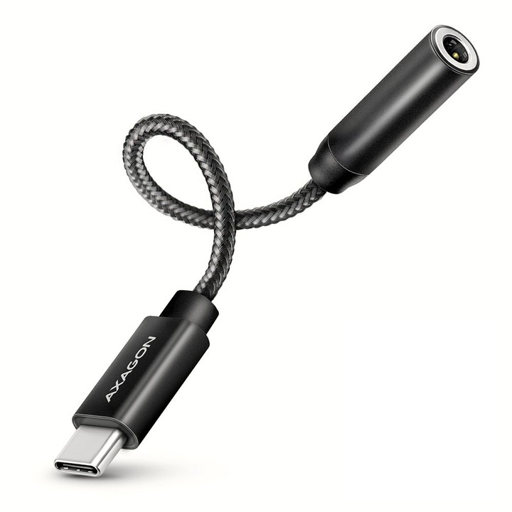 Axagon (ADA-HC) USB-C - DAC audió adapter kábel, 3.5 mm-es audió ki/bemenet, fekete