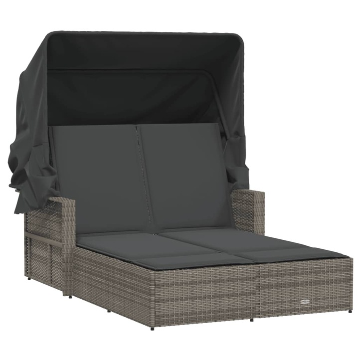 VidaXL szürke polyrattan dupla napozóágy tetővel és párnával 110 x 180/201 x 149 cm 28.8 kg