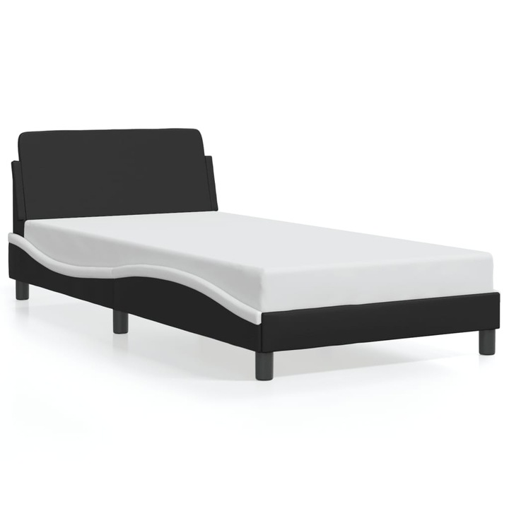 Cadru de pat vidaXL, cu tablie negru si alb 100x200cm, piele artificiala, 20.9 kg 373143