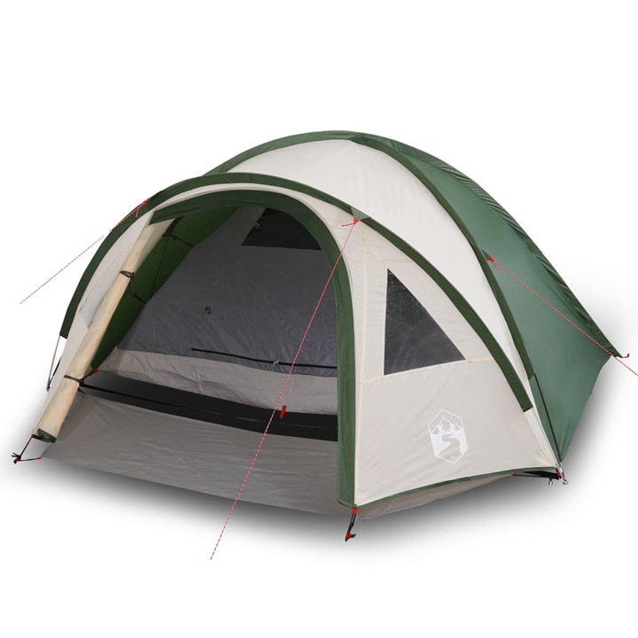 Cort de camping cupola pentru 4 persoane vidaXL, verde, impermeabil 4.6 kg