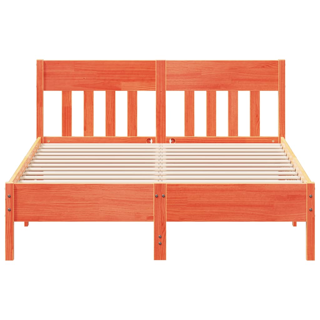 Cadru pat fara saltea vidaXL, maro ceruit, 140x190 cm, lemn masiv pin ...