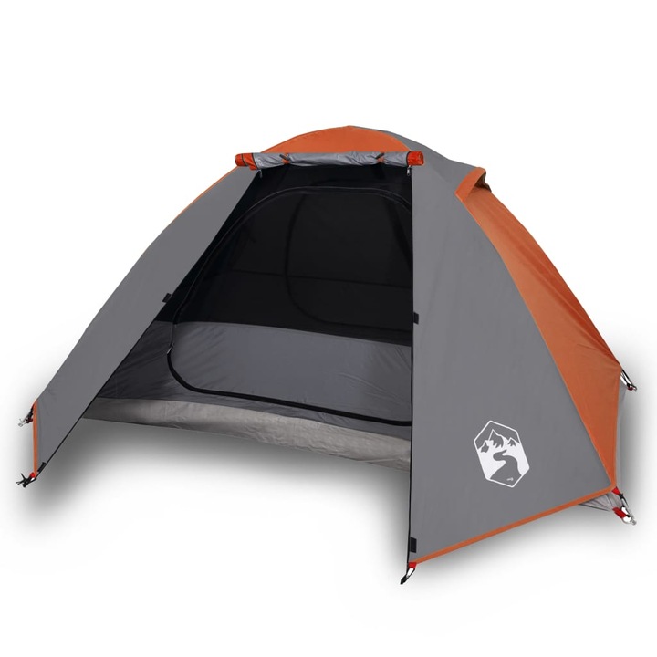Cort de camping pentru 2 persoane vidaXL, gri/portocaliu, impermeabil 2.75 kg