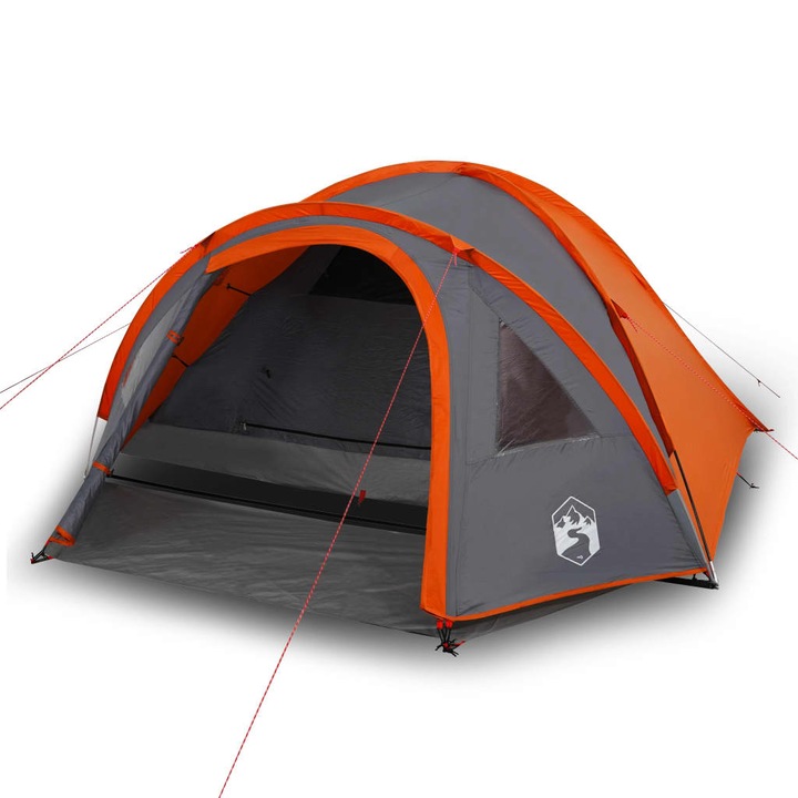 Cort de camping pentru 4 persoane vidaXL, gri/portocaliu, impermeabil 4.7 kg