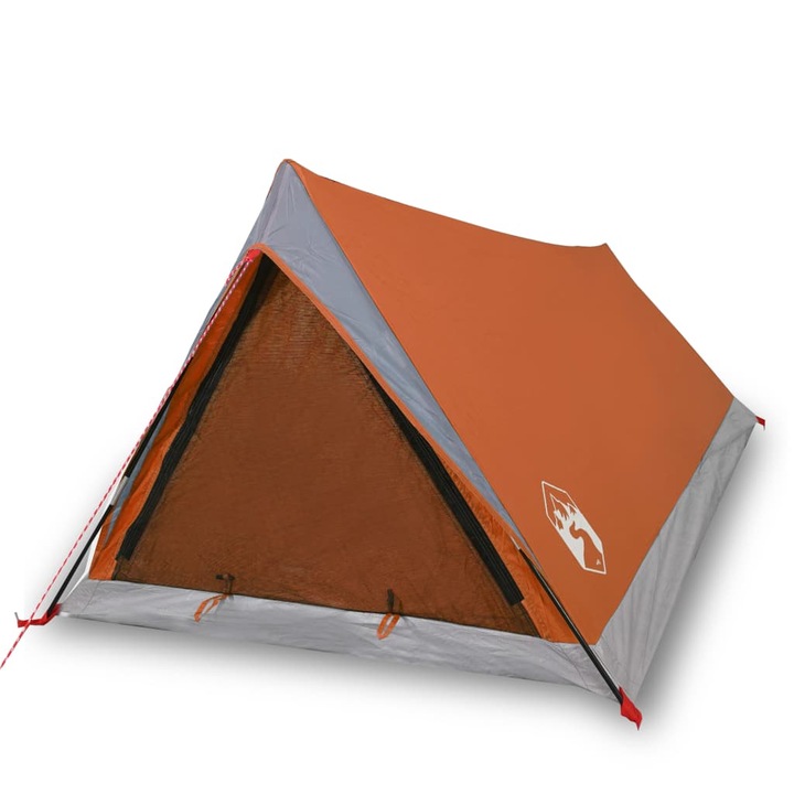 Cort de camping pentru 2 persoane vidaXL, gri/portocaliu, impermeabil 1.4 kg