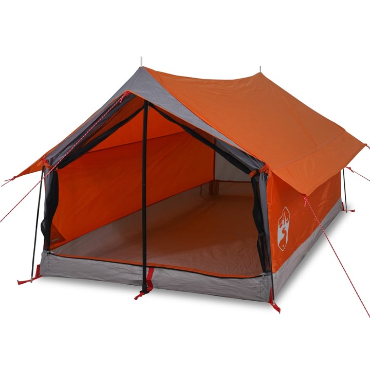 Cort de camping pentru 2 persoane vidaXL, gri/portocaliu, impermeabil 2.2 kg