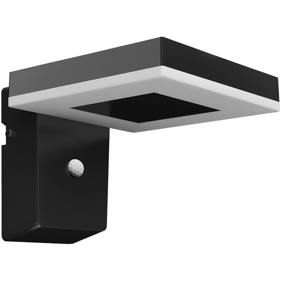 Aplica LED cu incarcare solara pentru exterior Philips Zonal SQ, cu senzor miscare/lumina, 1.3W, 250/25 lm, temperatura lumina 3000K, IP44, Negru, Clasa energetica A