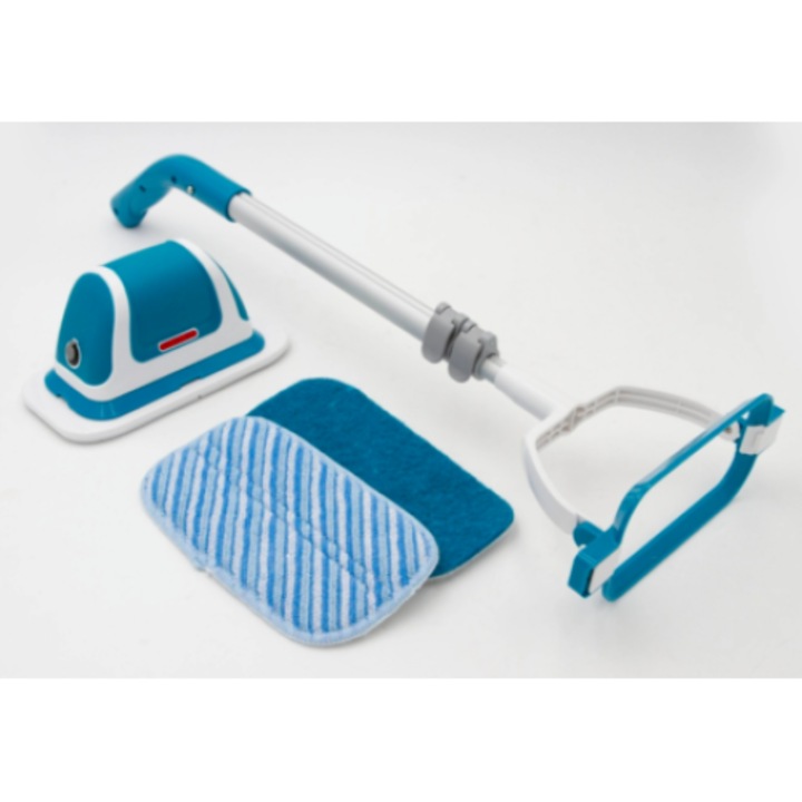 Електрическа почистваща машина за много повърхности с вибрация, разтегателна дръжка, без кабел, бяло/синьо