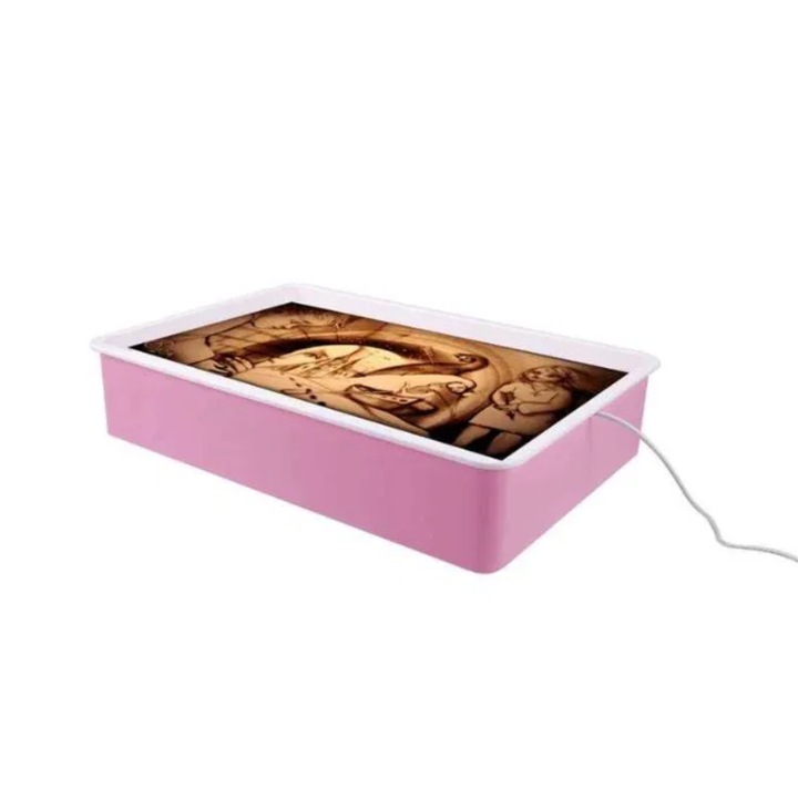 Érzékelő doboz rajzok készítéséhez a homokban, LED-es lámpák USB-ről, rózsaszín, 39x26,5x8 cm