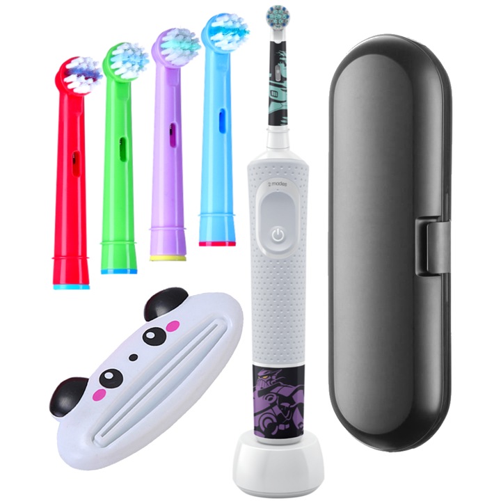 Комплект електрически четки за зъби Oral-B Vitality 100 LightYear за деца, 4 допълнителни накрайника (сменяеми), калъф за пътуване на четка за зъби
