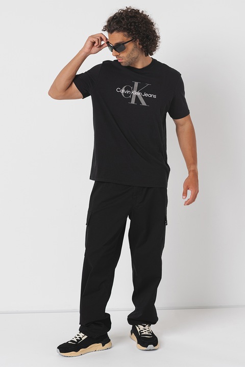 CALVIN KLEIN JEANS, Tricou de bumbac cu imprimeu logo, Alb/Negru/Gri inchis