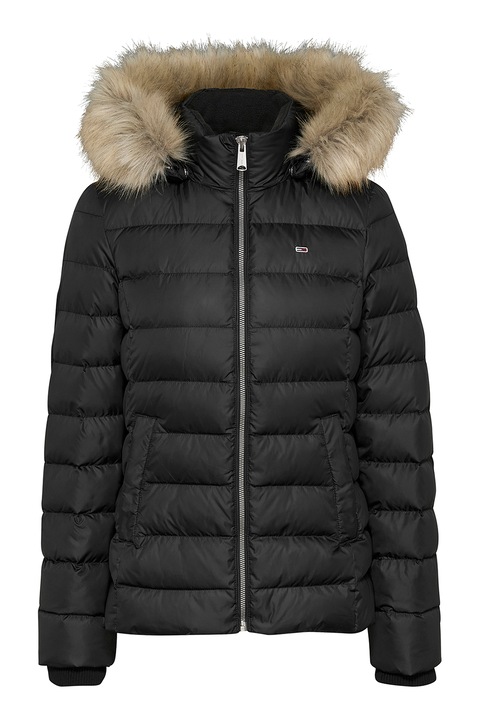 Tommy Jeans, Зимно яке с пухена вата и качулка, Черен