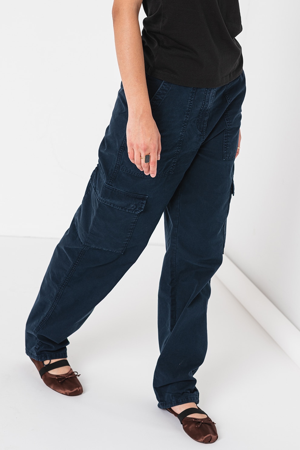 Tommy Jeans, Pantaloni cargo cu talie inalta Harper, Bleumarin, W27-L32