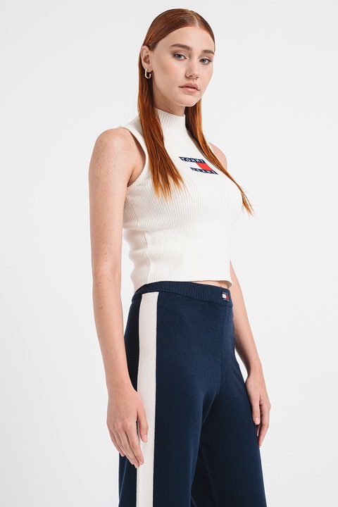 Tommy Jeans, Рипсен топ с лого, Бял