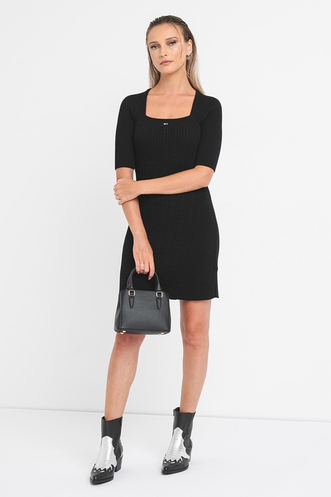 Tommy Jeans, Rochie mini cu model torsade, Negru