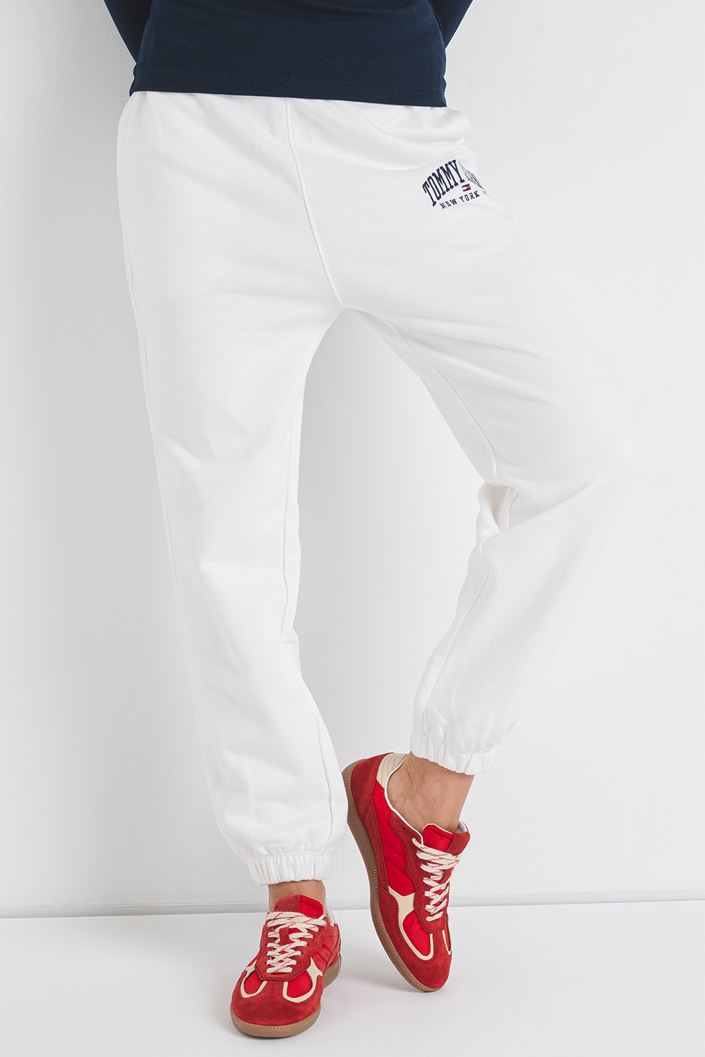 Tommy Jeans, Pantaloni de trening cu talie inalta, Alb, S