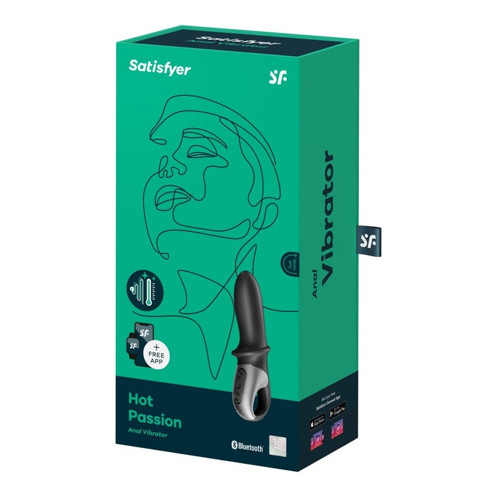 Вибратор Satisfyer, Hot Passion, Контролиран чрез приложение, Водоустойчив, Силикон, Дължина 16-20 см, Диаметър 5-5,4 см, Нагряване 39 градуса, Черен