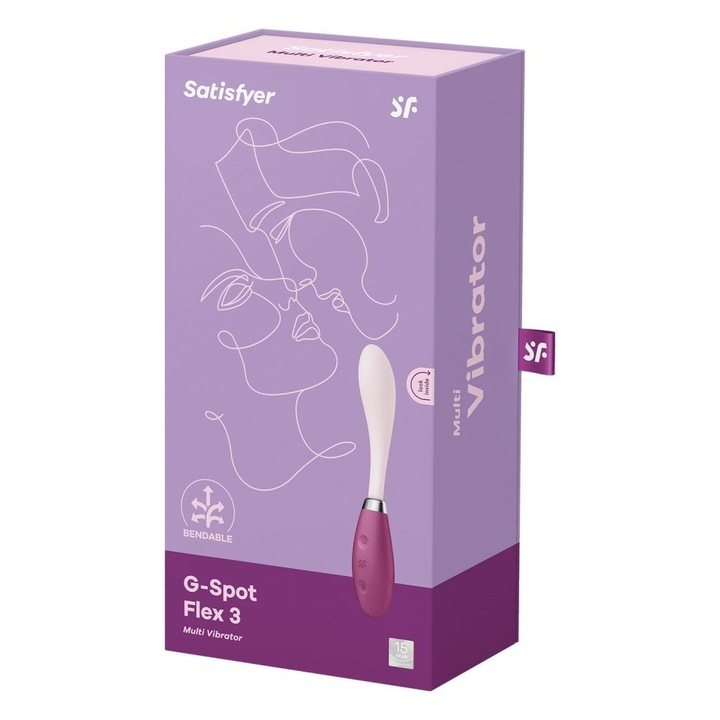 Вибратор Satisfyer G-Spot Flex 3, Мултифункционален, силиконов, червен, водоустойчив, дължина 16-20 см, диаметър 3-3,4 см, презареждащ се