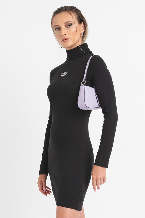 Tommy Jeans, Rochie mini cu guler inalt, Negru, XS