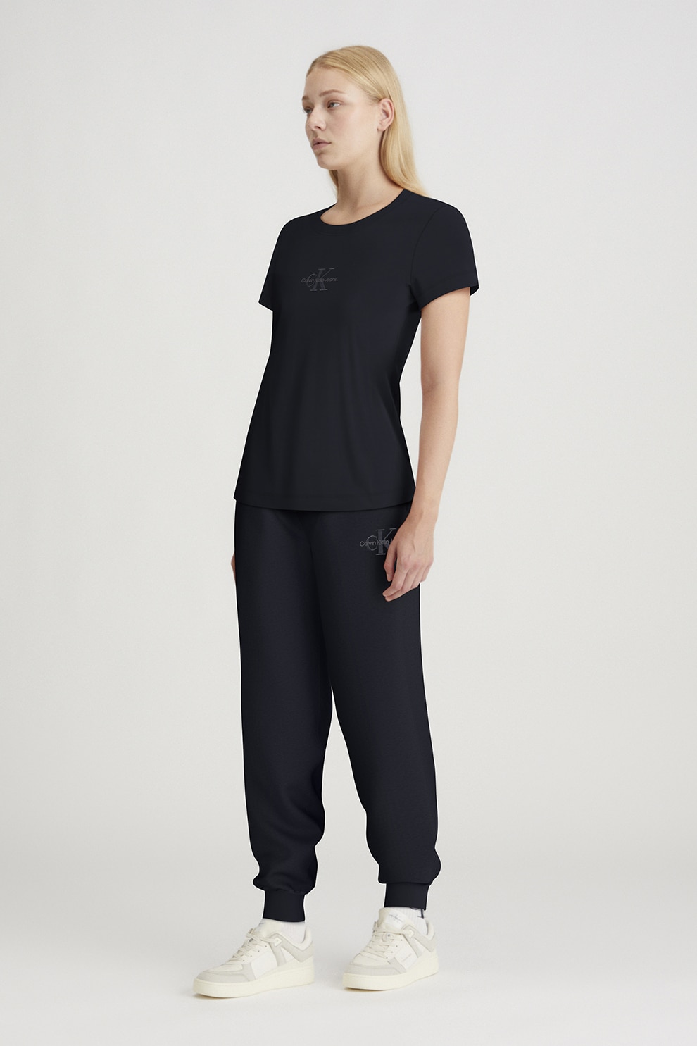 CALVIN KLEIN JEANS, Pantaloni de trening cu logo si talie inalta, Gri antracit, S