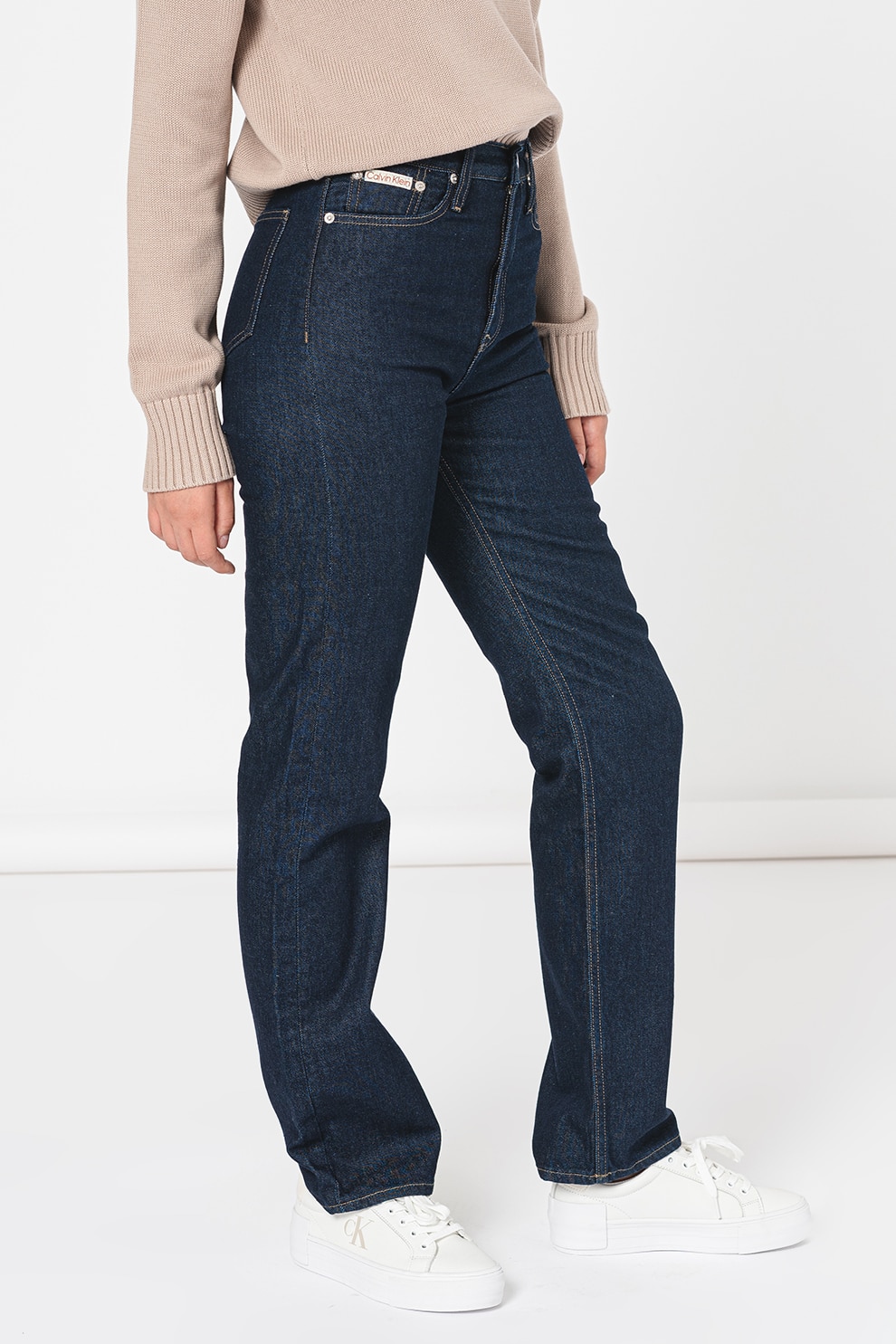 CALVIN KLEIN JEANS, Blugi drepti cu talie inalta, Bleumarin, W27