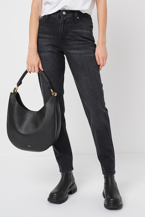 CALVIN KLEIN JEANS, Дънки тип Mom с висока талия, Избеляло черно