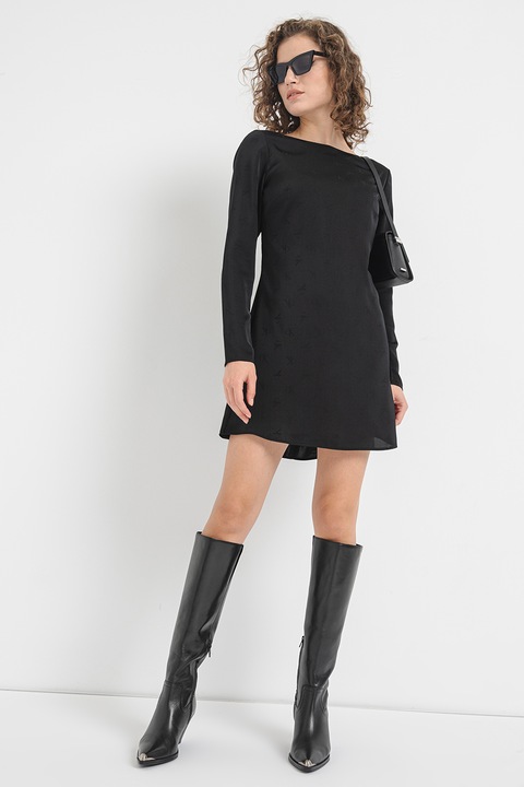 CALVIN KLEIN JEANS, Рокля с деколте тип лодка и лого, Черен