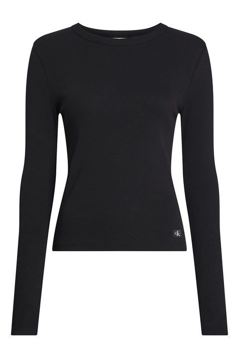 CALVIN KLEIN JEANS, Bluza din amestec de bumbac cu decolteu rotund, Negru