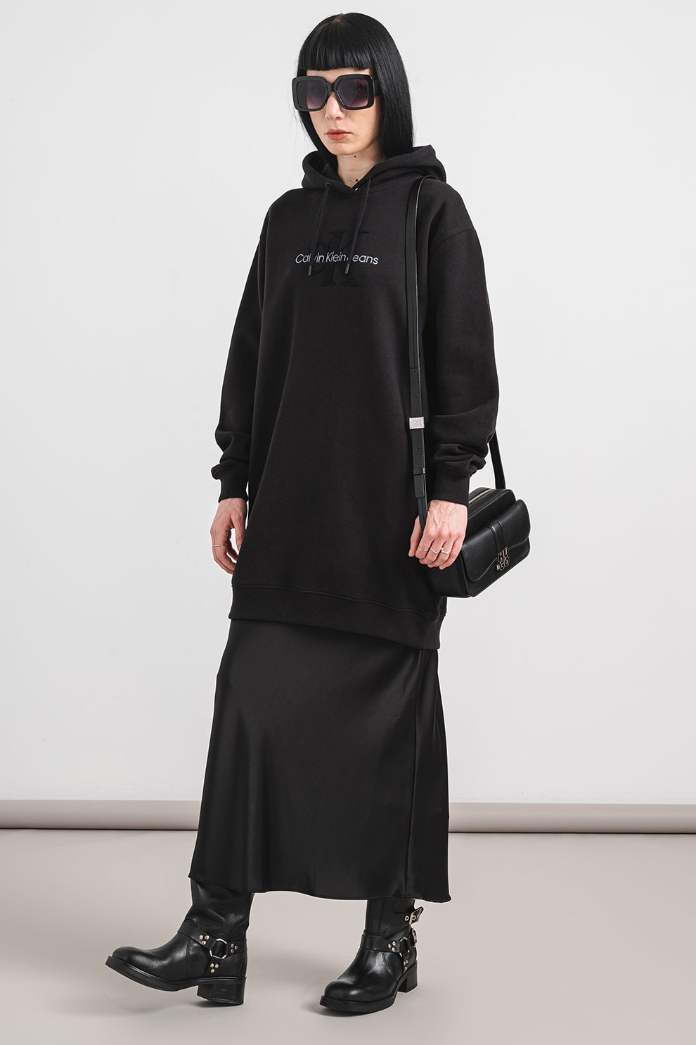 CALVIN KLEIN JEANS, Rochie de bumbac organic cu gluga si logo, Negru, S