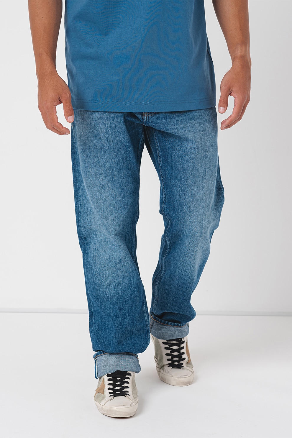 CALVIN KLEIN JEANS, Blugi cu talie medie si 5 buzunare, Albastru lavanda, W33-L32