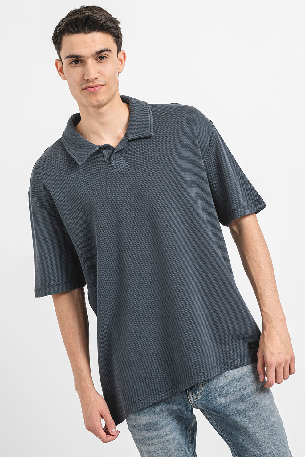 CALVIN KLEIN JEANS, Tricou polo cu aspect texturat, Albastru prafuit, M