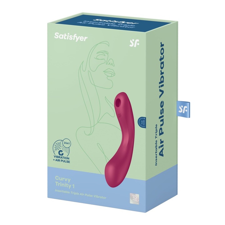 Вибратор за G-точка Satisfyer, Curvy Trinity 1, със стимулация на клитора, Водоустойчив, силиконов материал, ABS, Червен, 16-20 см, Диаметър 3, 5-3, 9 см, Презареждаем