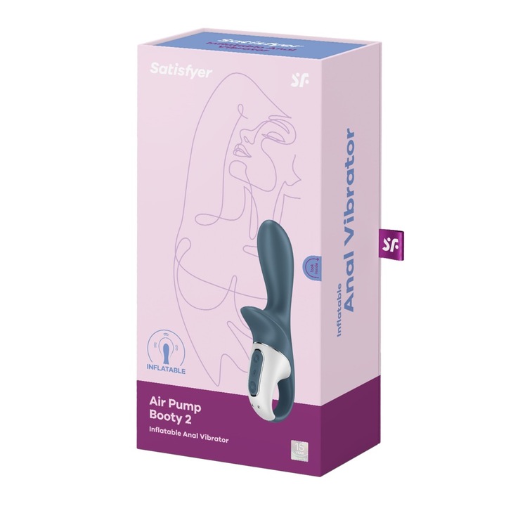 Анален вибратор Satisfyer Air Pump Booty 2, Презареждащ се, Водоустойчив, Силикон, Дължина 16-20 см, Диаметър 3,5 - 3,9 см, Сив