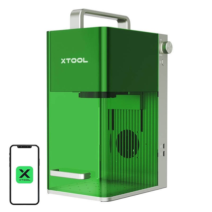 Masina de gravat cu laser, Xtool, F1, 2 Lasere, 10 W Dioda / 2 W Infrarosu, 24 V, 5 A, WiFi / USB, 179 x 235 x 334 mm, Verde Menta